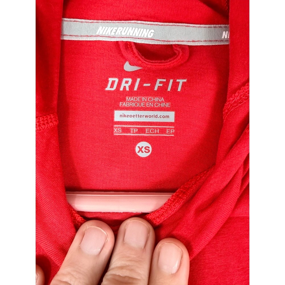 Nike Running Dri-FIT Hoodie Womens XS Red Long Sleeve Thumbhole Top Gym Train - Picture 6 of 13